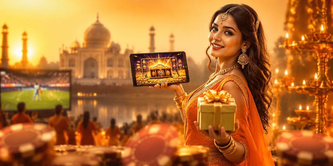 Festive casino game scene with players celebrating Diwali in India
