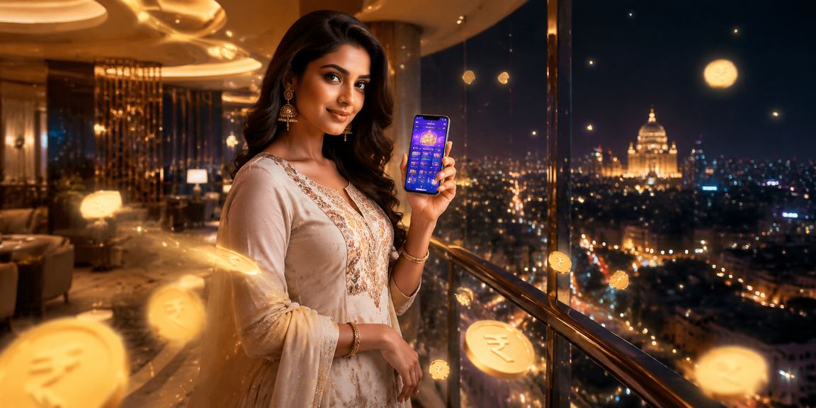 Woman enjoying live sports betting on mobile device in traditional kurti outfit